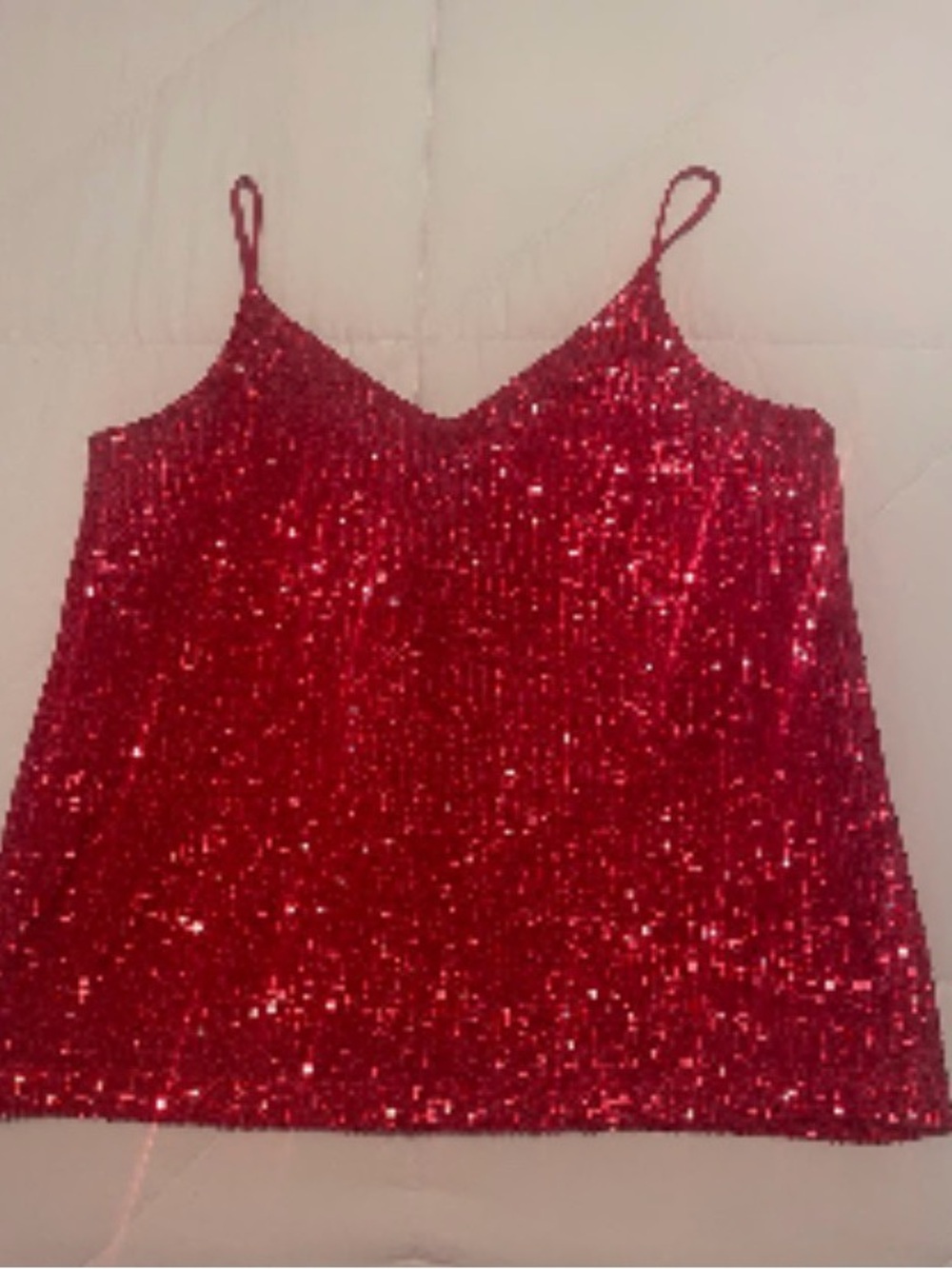 Red Sequin Slip Camisole with Slim Straps